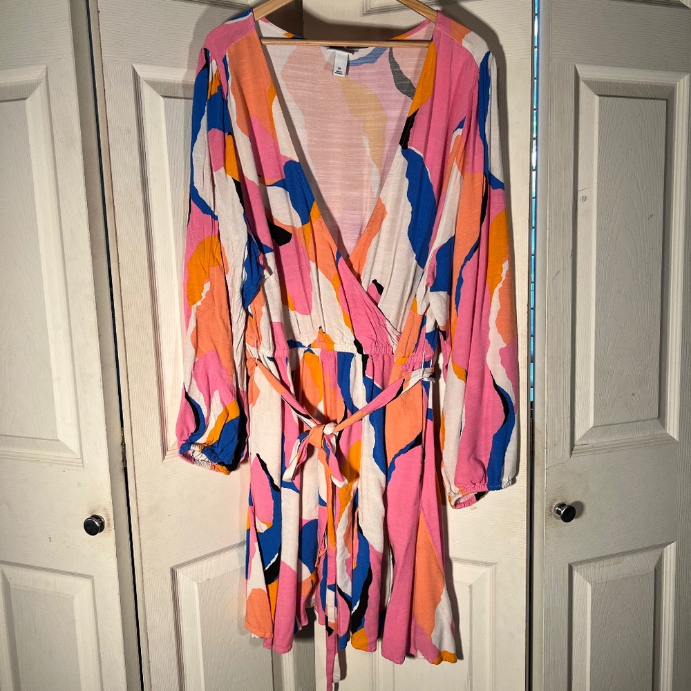 Ava & Viv Bright Multicolored Dress with Tie Size 3XL